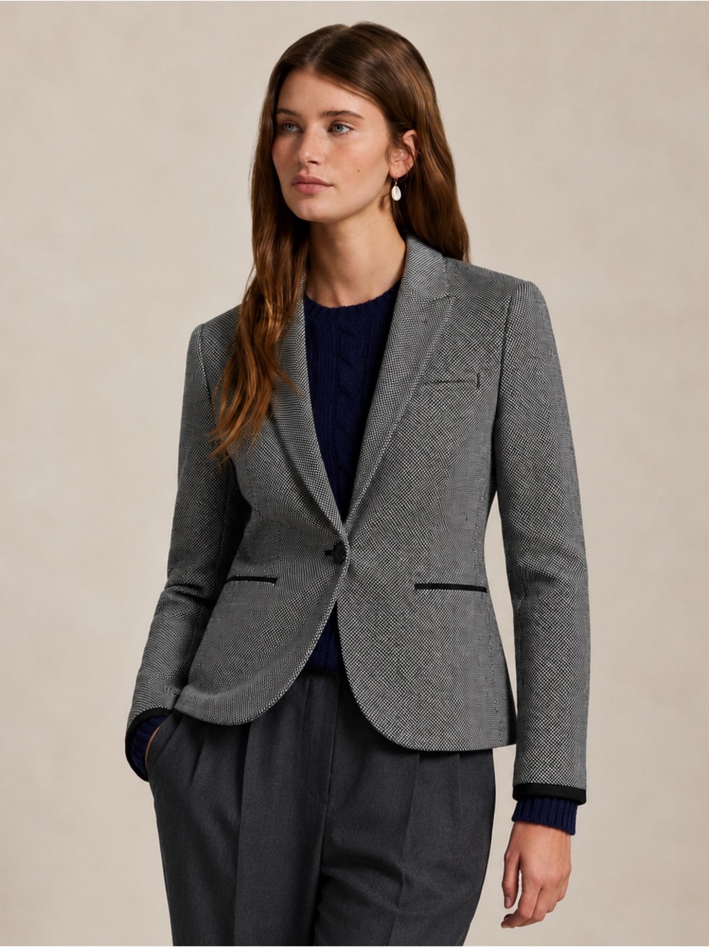 J. Crew Women’s Wool Tweed Blazer Black & White Single Button Jacket Size 2